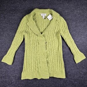 NWT St. John Sport Marie Gray Women's Lime Cable Knit Cardigan Sweater Size P